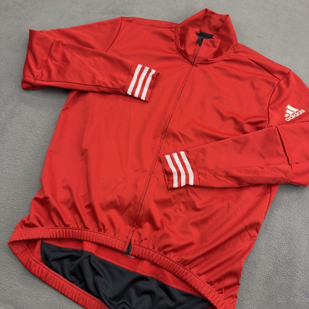 Adidas Adistar Cycling Jersey Jacket Mens XL Red Stripe Long Sleeve Race Fit
